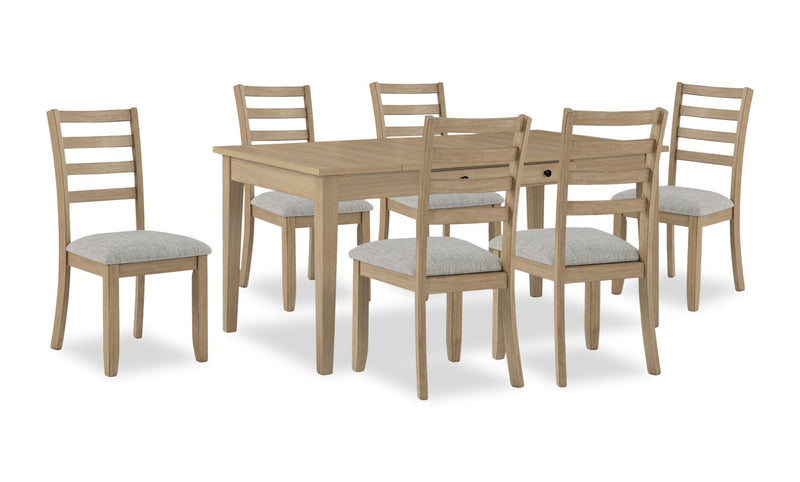 Cove 7pc Dining Table Set with Table & 6 Chairs, Storage Drawers, Melamine, 66\"W - Natural/Grey