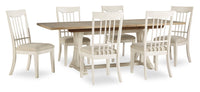 Quill 7pc Dining Set with Table & 6 Chairs, Trestle Base, 72-90