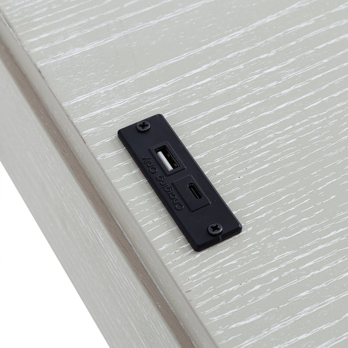 Vida 19” Solid Wood Chairside Table with Storage, Shelf, Lighting and USB - Sand