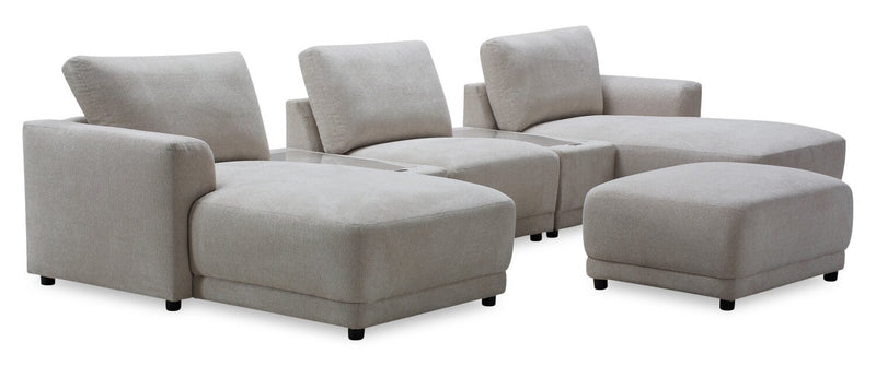 Voyage Modular 6-Piece Left-Facing Fabric Sectional with Console and Ottoman – Taupe