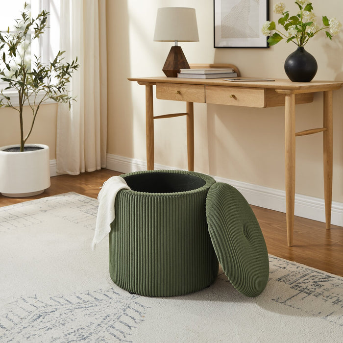 Saskatoon 17\" Round Corduroy Storage Ottoman - Green