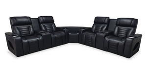  Zen 3-Piece Black Faux Leather Power Reclining Massage Sectional with Two Refrigerator Consoles