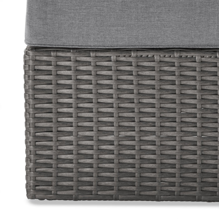 Morris 5-Piece Outdoor Patio Set with 3 Armless Chairs, Ottoman & Chair - Hand-Woven Resin Wicker, Olefin Fabric, UV & Weather Resistant - Grey