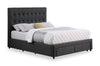 Beck Upholstered Storage Bed in Dark Grey Fabric, Button Tufted - Queen Size