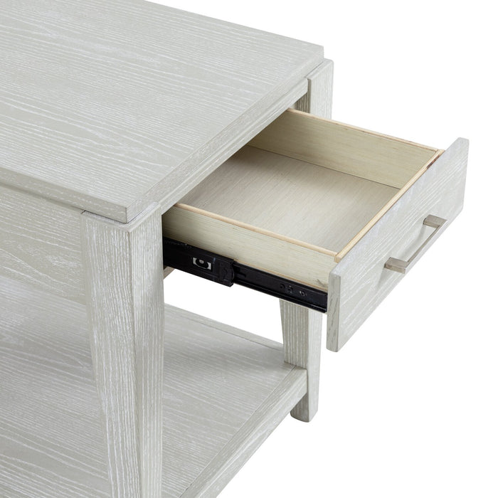 Vida 19” Solid Wood Chairside Table with Storage, Shelf, Lighting and USB - Sand