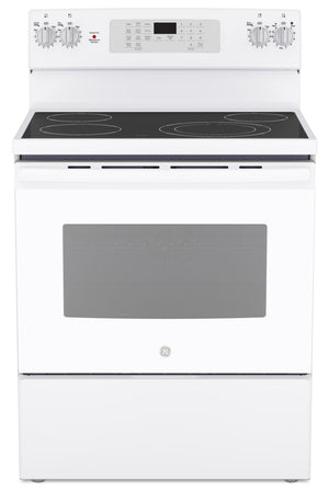 GE 5 Cu. Ft. Electric Range with No-Preheat Air Fry and 4 Burners - White - JCB830DVWW