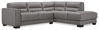 Citadel 2-Piece Right-Facing Top-Grain Genuine Leather Sectional with Wood Legs - Grey 