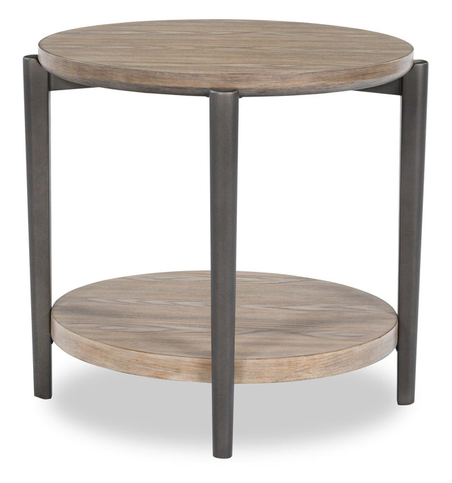 Lloyd 27” Modern Round End Table with Shelf - Grey Brown