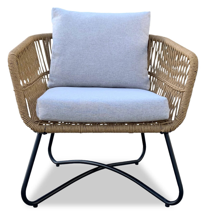 Sicily 3-Piece Outdoor Patio Conversation Set with 2 Chairs & Round Metal End Table - Resin Wicker, UV & Weather Resistant - Grey/Natural/Black