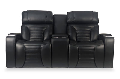 Zen 75.5" Leather-Look Fabric Power Reclining Massage Loveseat with Refrigerator Console - Black | Causeuse de massage à inclinaison électrique Zen de 75,5 po en tissu d’apparence cuir avec console réfrigérée - noire