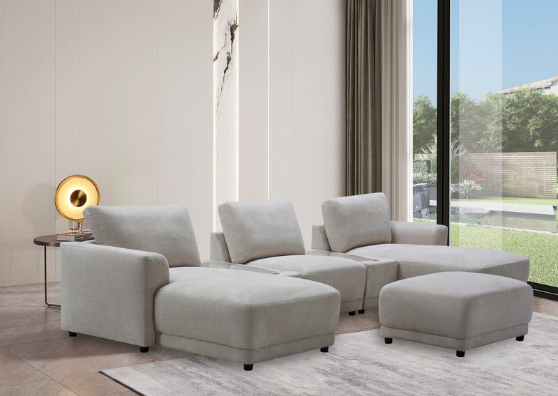 Voyage Modular 6-Piece Left-Facing Fabric Sectional with Console and Ottoman – Taupe