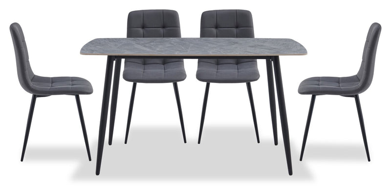 Arlo 5pc Dining Set with Table & 4 Charcoal Chairs, Sintered Stone & Metal, 55\"W - Charcoal & Grey/Black
