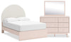 Lola 5pc Bedroom Set with Panel Bed, Dresser & Mirror, Boucle Fabric/Blush - Full Size