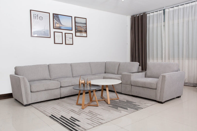 Vault 7-Piece Sectional with Five Storage Chairs and Storage USB Console - Grey