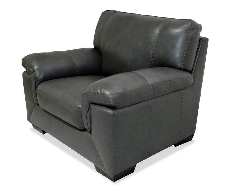 Classico 47\" Genuine Leather Chair with Wood Legs – Carbon Grey