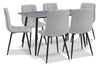 Arlo 7pc Dining Set with Table & 6 Grey Chairs, Sintered Stone & Metal, 55\"W - Grey/Black