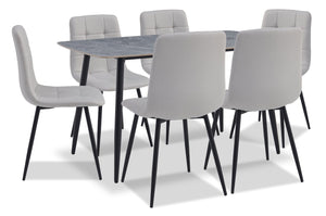 Arlo 7pc Dining Set with Table & 6 Grey Chairs, Sintered Stone & Metal, 55