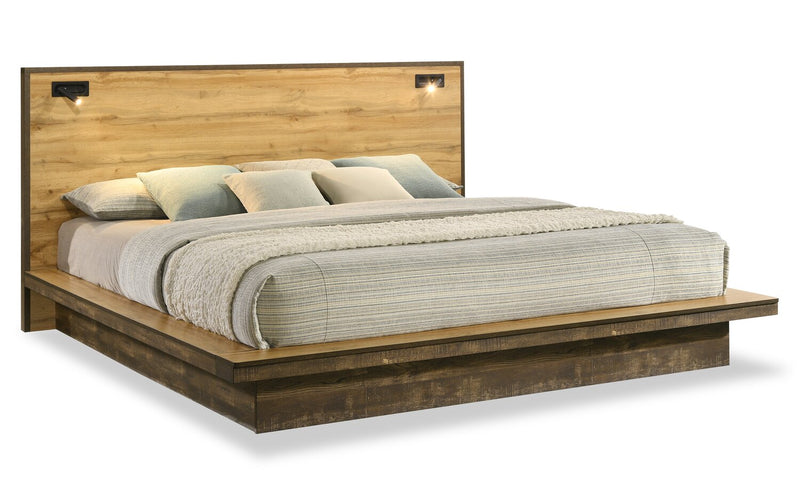 Silas 5pc Bedroom Set with Platform Bed, Dresser & Mirror, LED, Rustic Brown - King Size