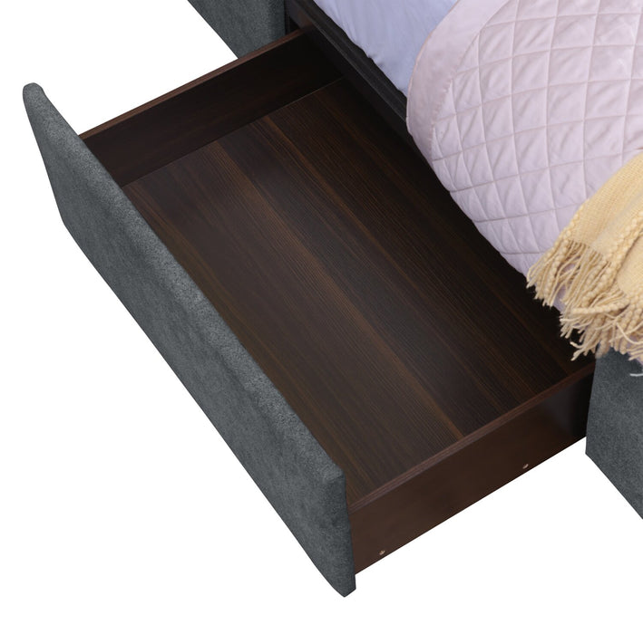 Amos Upholstered Storage Bed in Charcoal Fabric with Tufted Headboard & 3 Built-in Drawers - King Size