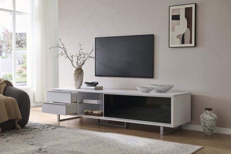 Amelia 89\" x 22\" Modern TV Stand with Storage and Cable Management for TVs up to 100\" - White & Black Two Tone