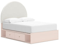 Lola Storage Bed with 2 Built-In Side Drawers, White Boucle Fabric & Blush - Full Size 