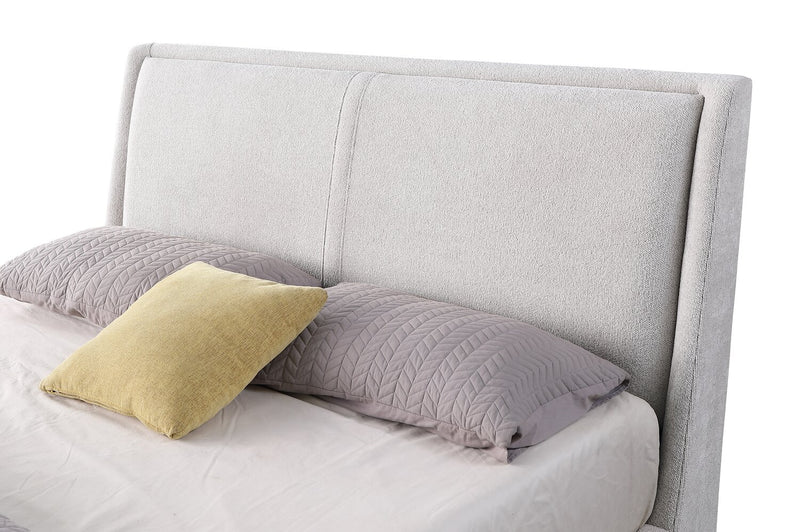 Nico Upholstered Storage Platform Bed in Polyester Taupe Fabric, Hyrdraulic Lift  - Queen Size
