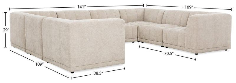 Oaklyn Modular 8-Piece Fabric Sectional with Tufted Seat Cushions – Beige