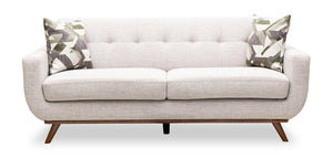 Kort & Co. Freeman 80” Dove White Linen-Look Fabric Condo Size Sofa with Wood Base and Legs