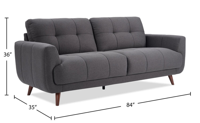 Brook 84\" Fabric Sofa with Tufted Cushions – Charcoal