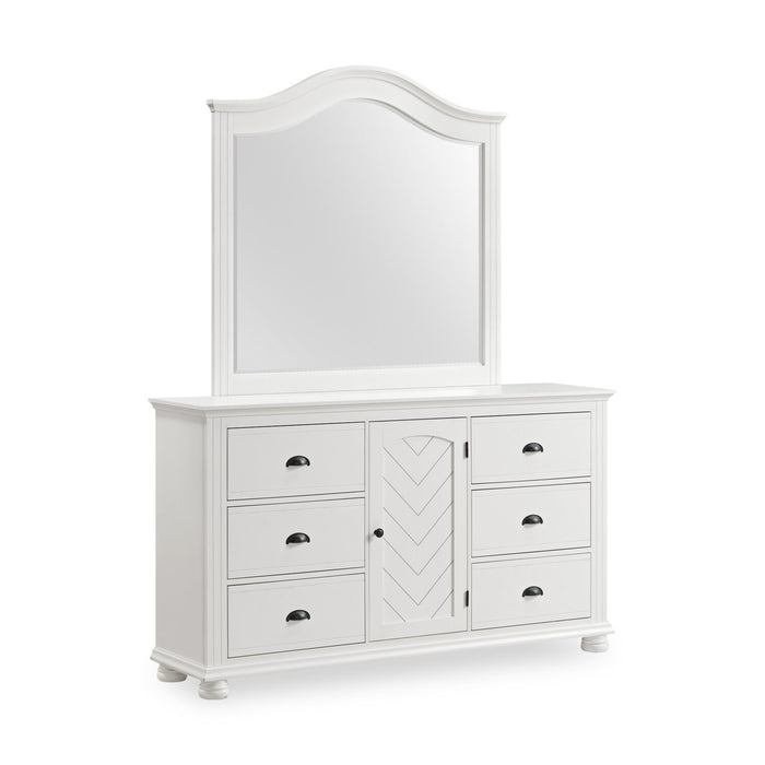 Ella 6pc Bedroom Set with Panel Bed, Dresser, Mirror & Nightstand, White - Queen Size
