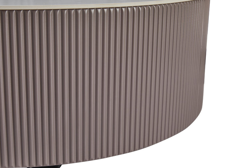 Circa 31.5\" Modern Round Coffee Table with White Sintered Stone Top, Storage and Casters - Grey-Taupe