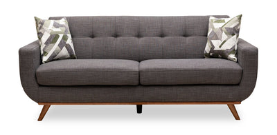 Kort & Co. Freeman 80” Linen-Look Fabric Condo Size Sofa with Wood Legs - Charcoal Grey | Sofa Freeman de Kort & Co. de 80 po de format condo en tissu d’apparence lin avec base et pattes en bois - gris anthracite