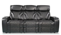 Elite Genuine Leather Power Reclining Sofa with Massage Function - Black 