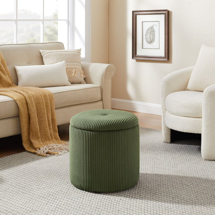 Saskatoon 17\" Round Corduroy Storage Ottoman - Green