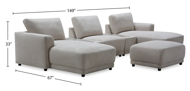 Voyage Modular 6-Piece Left-Facing Fabric Sectional with Console and Ottoman – Taupe