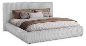 Aria Upholstered Platform Bed in Grey Fabric, Tufted - King Size