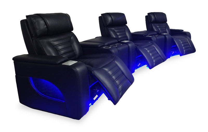 Zen 5-Piece Faux Leather Home Theatre Power Reclining Sectional with Massage and Two Storage Consoles - Black