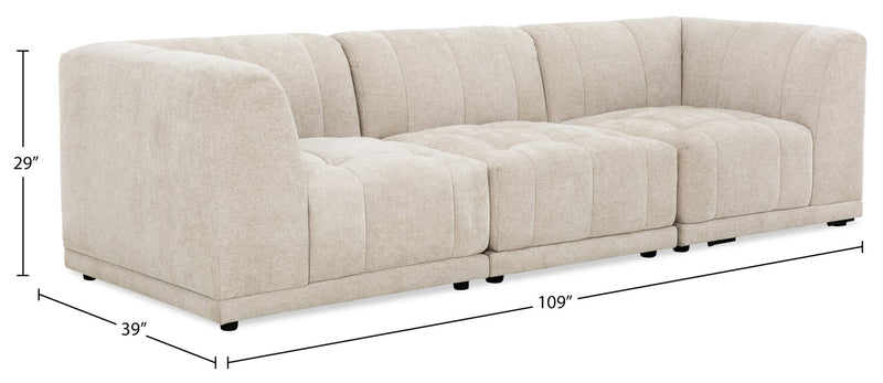 Kort & Co. Oaklyn Modular 109\" Fabric Sofa with Tufted Seat Cushions - Beige