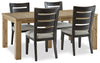 Logan 5pc Dining Set with Table & 4 Chairs, 72-108\"W Extension - Natural Oak & Rustic Black