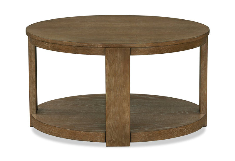 Declan 31.5\" Modern Round Coffee Table with Casters – Natural Wood 