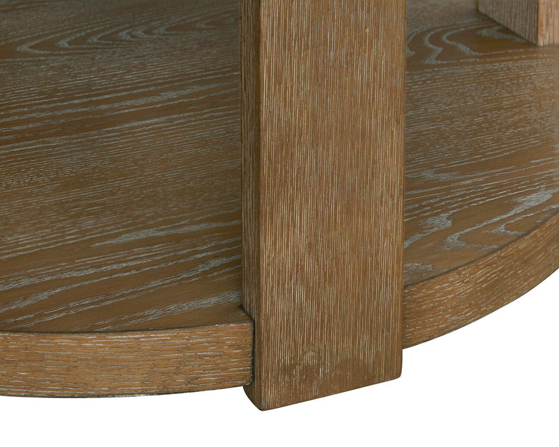 Declan 31.5\" Modern Round Coffee Table with Casters – Natural Wood 