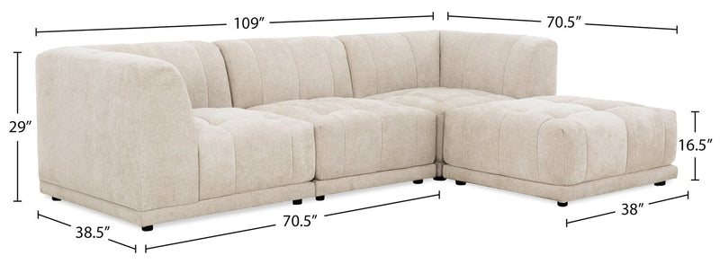 Oaklyn Modular 4-Piece Fabric Sectional with Ottoman and Tufted Seat Cushions - Beige