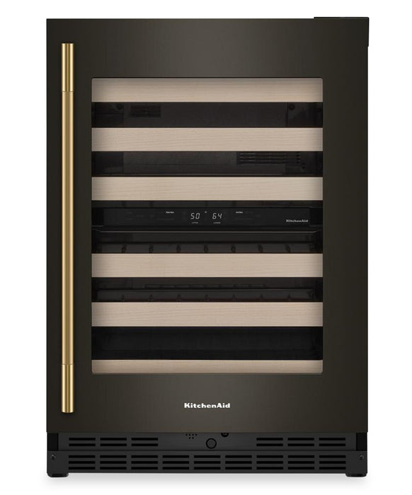 Kitchenaid® 24\" Undercounter Wine Cellar with Full-Extension Wood-Front Racks - Black Ore - KUWR524SBE