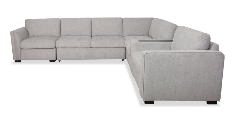 Vault 6-Piece Sectional with Sofa Bed Loveseat and Three Storage Chairs - Grey