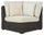 ["Halifax Outdoor Patio Corner Chair - Resin Wicker, Nuvella Fabric, UV & Weather Resistant - Beige/Brown"]