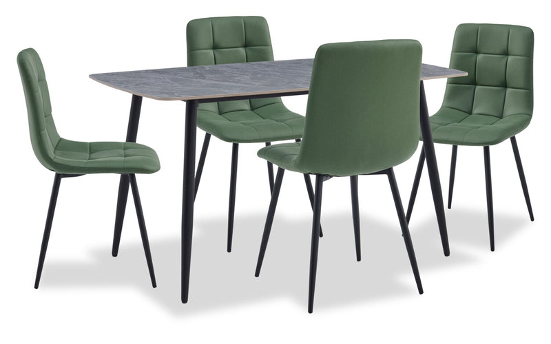 Arlo 5pc Dining Set with Table & 4 Green Chairs, Sintered Stone & Metal, 55\"W - Green & Grey/Black