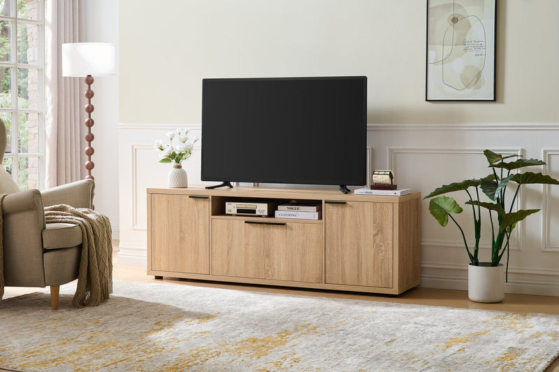 Noren 63\" TV Stand with Storage for TVs up to 70\"- Light Oak