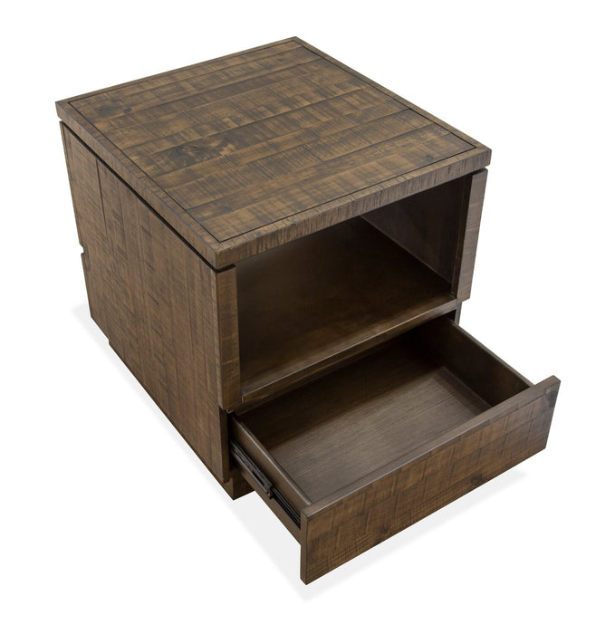 Elm 22” Rustic Pine End Table with Storage - Brown