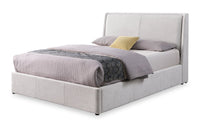 Nico Upholstered Storage Platform Bed in Polyester Taupe Fabric, Hyrdraulic Lift - Queen Size