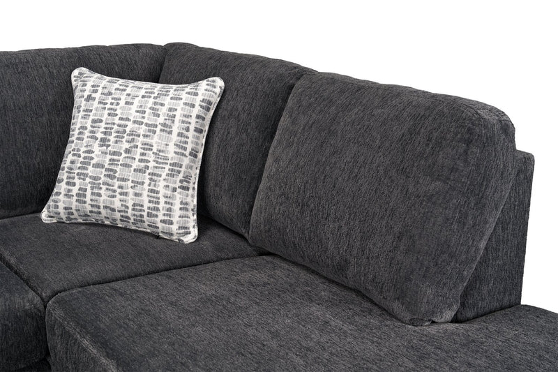 Made in Canada Morgan 3-Piece Right-Facing Chenille Fabric Wrap Sectional with Accent Pillows - Grey